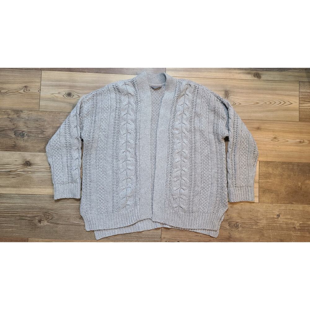 Denver Hayes Cardigan Womens XL Gray Chunky Cable Knit Wool Blend Open Front